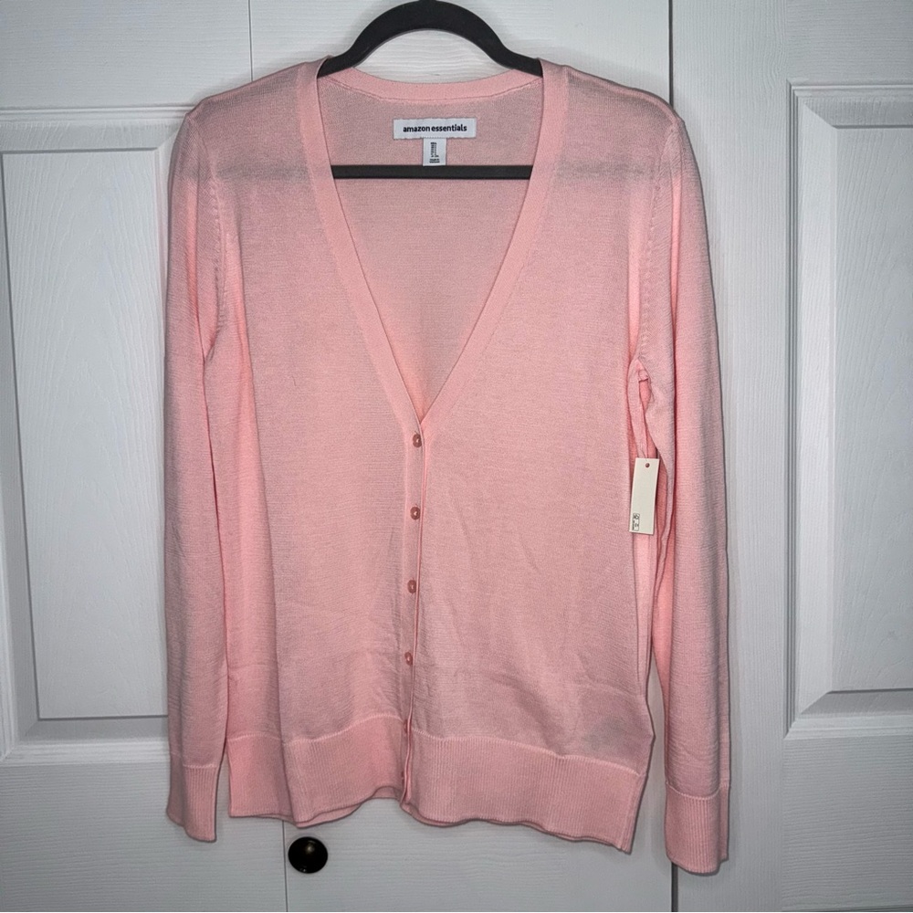 NWT Amazon Essentials Ballet Pink V-Neck Cardigan‎ size Large Cotton blend